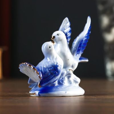 Сувенир керамика "2 голубка с розой, синие" со стразами 6,7х9,2х3 см