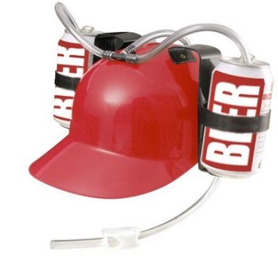 Каска пивная с отверстиями для банок и с трубочкой (красная)