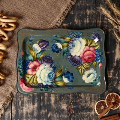 Поднос с жостовской росписью, 37х27 см