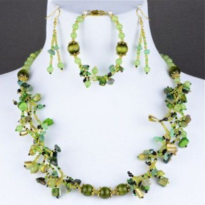 Комплект Яшма, оникс, кошачий глаз, перламутр, бисер "Минди" арт. ДЕВ-1455