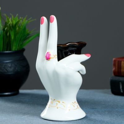 Подставка под мелочи и кольца "Рука" белая с рисунком, 10х8х17см