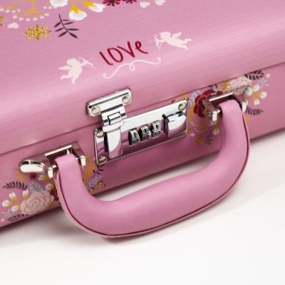 Шкатулка кожзам для украшений чемодан "Нарисованные цветы" 9,5х24х16,5 см