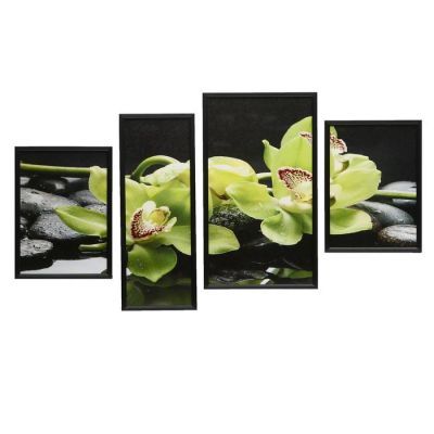 Модульная картина "Зеленые орхидеи"  60х107 см(32х55; 21х55; 2шт-27х37)