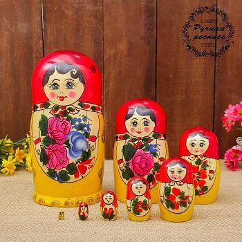 Матрёшка «Розочка», красный платок, 8 кукольная, 19-22  см