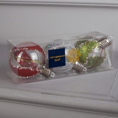Набор ёлочных шаров «Шары с блёстками» 3 шт., батарейки, 5 LED, свечение белое