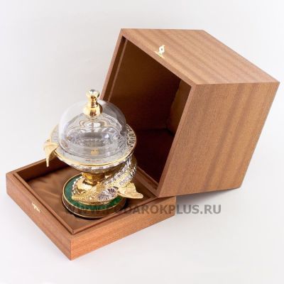 Икорница "Осетр" камень малахит