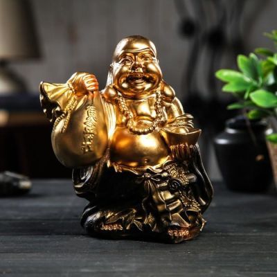 Копилка "Хотэй с мешком", глянец, бронзовый цвет, 20 см, микс