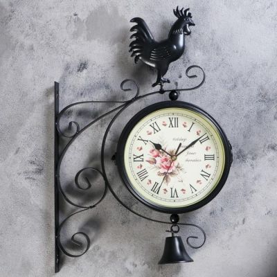 Часы настенные двойные, серия: Садовые, "Флюгер", плавный ход, d=19 см, 48 х 32 см, микс