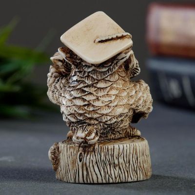 Фигура "Филин учёный" 8х5см, кость / мраморная крошка