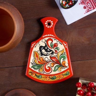 Досочка разделочная «Фигурная», 12×0,8×17 см, красная, ракульская роспись