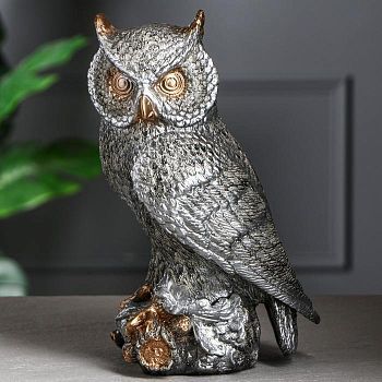 Копилка "Сова на ветке", серебряная, 30 см