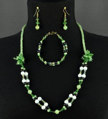 Авторский комплект Оникс, хрусталь, кахолонг "Люсьена" арт. ВАН-247