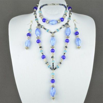 Авторский комплект Муранское стекло, кошачий глаз, хрусталь "Голубая лагуна" арт.ВАС-1117