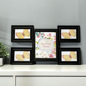 Фоторамка пластик на 5 фото 10х15, 20х25 см "Коллаж" чёрная 62х35,5х2,5 см