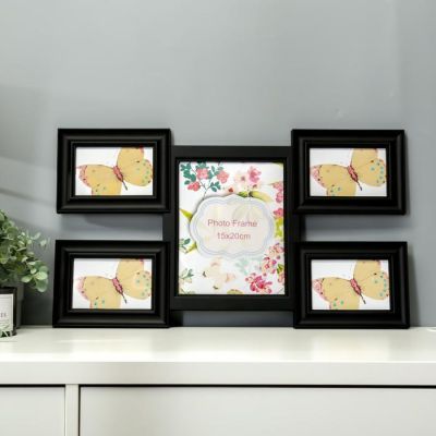 Фоторамка пластик на 5 фото 10х15, 20х25 см "Коллаж" чёрная 62х35,5х2,5 см