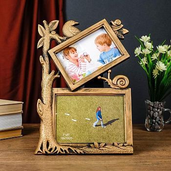 Фоторамка пластик на 2 фото 10х15 см "Дерево и улитка" тёмное золото 33,5х23 см