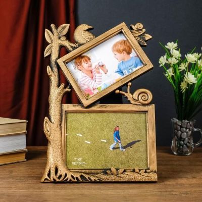 Фоторамка пластик на 2 фото 10х15 см "Дерево и улитка" тёмное золото 33,5х23 см