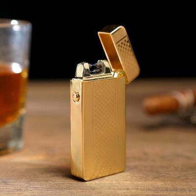Зажигалка электронная, дуговая, USB, золотая, 7.5х12 см
