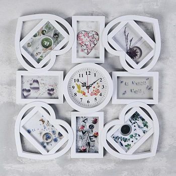 Часы настенные, серия: Фото, "Висам", 8 фоторамок 10х15 см, d=14.7 см, 52х52 см, плавный ход   53673