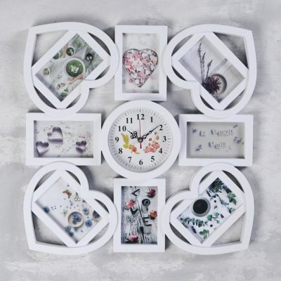 Часы настенные, серия: Фото, "Висам", 8 фоторамок 10х15 см, d=14.7 см, 52х52 см, плавный ход   53673