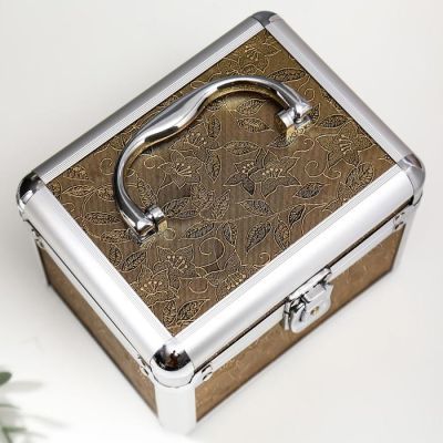 Шкатулка металлокаркас сундучок "Цветок и вьюнок" тёмное золото 13х16,7х12,8 см