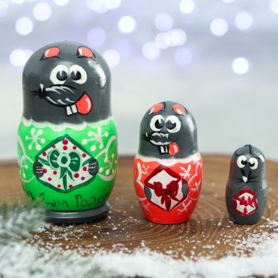 Матрёшка 3-х кукольная «Мышка» МИКС