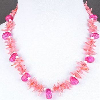 Бусы Коралл, Хрусталь, Кахолонг "Эстет" арт. ГРУ-1542