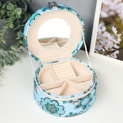 Шкатулка кожзам для украшений полукруг "Цветы-мехенди" 8х17х15 см