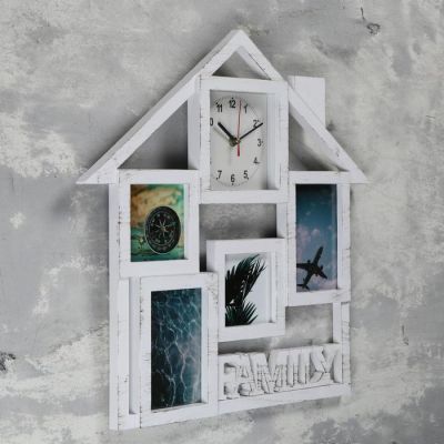 Часы настенные+4 фоторам, серия: Фото, "Дом", 1АА,  15,5*15,5 см плавный ход  49х47 см