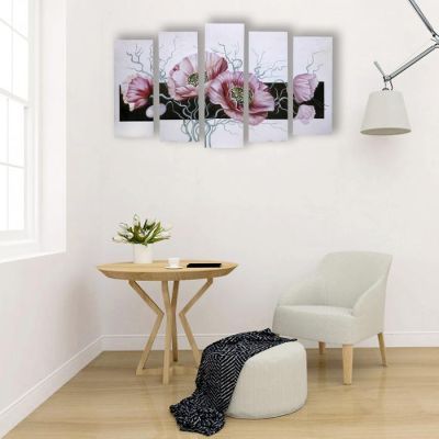 Картина модульная на подрамнике "Розовые маки" 125х80 см (2-25х63, 2-25х70, 1-25х80)