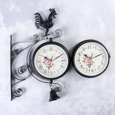 Часы настенные двойные, серия: Садовые, "Флюгер", плавный ход, d=19 см, 48 х 32 см, микс