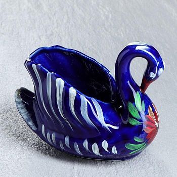 Конфетница "Синий лебедь", синяя, керамика, 14 см