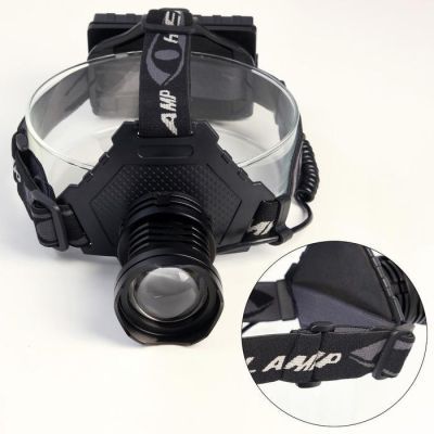 Фонарь налобный аккумуляторный, 10 Вт, 3600 мАч, P50, zoom, USB, индикатор заряда, 3 режима