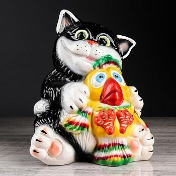 Копилка "Кот с птичкой", покрытие лак, разноцветная, 24 см