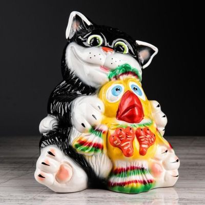 Копилка "Кот с птичкой", покрытие лак, разноцветная, 24 см