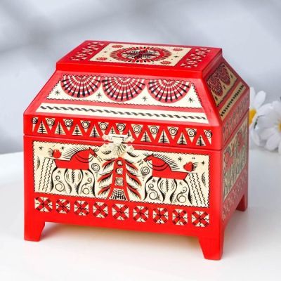Ларчик, 15,5×11×12 см, мезенская роспись