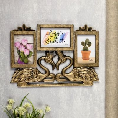 Фоторамка пластик на 3 фото 10х15 см "Фламинго" тёмное золото 29х42 см