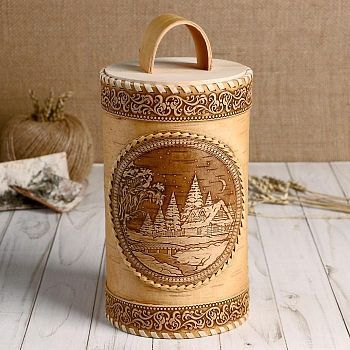 Туес «Зимний вечер», 12х20 см, береста