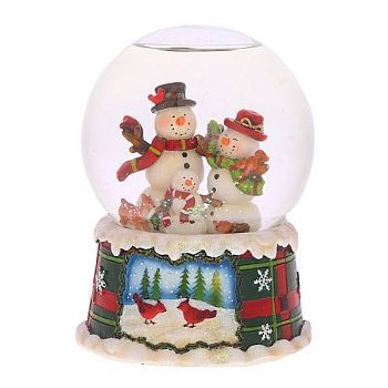Фигурка декоративная в стеклянном шаре с музыкой "Снеговик" № 48 (14 см)