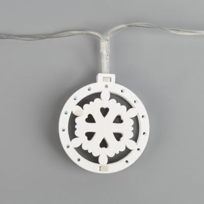 Гирлянда «Нить» 2 м с насадками «Снежинка», IP20, прозрачная нить, 10 LED, свечение тёплое белое, AAх2