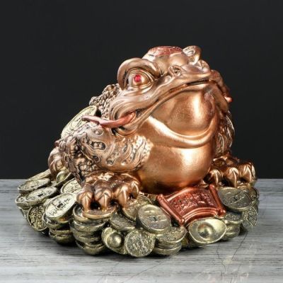 Копилка "Жаба феншуй", глянец, бронзовый цвет, 20 см