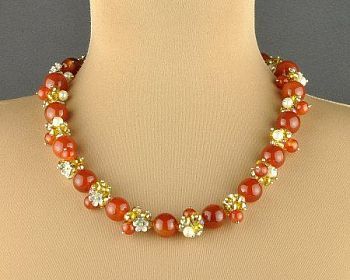 Авторские бусы Сердолик, хрусталь "Янтарная мелодия" арт.КР-707