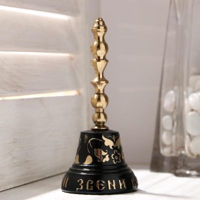 Колокольчик Валдайский "Позвонок №4. Звени веселей у дверей", гравированный, с длинной ручко