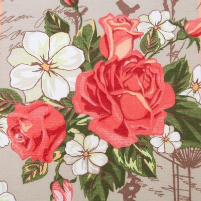 Полотенце вафельное "Красные и белые цветы" 35х60 см, песочный, 160 гр/м, хл,
