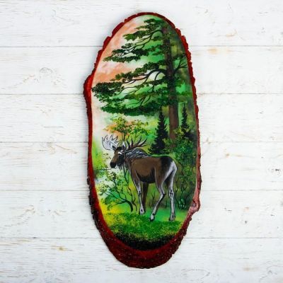 Панно на спиле "Лето. Лось", 57-62 см, каменная крошка, вертикальное