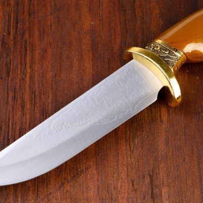 Сувенирный нож, 31 см рукоять под дерево с головой медведя, ножны расписные