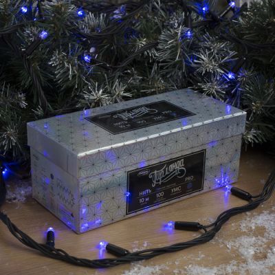 Гирлянда «Нить» 10 м, IP65, УМС, тёмная нить, 100 LED, свечение синее, 220 В