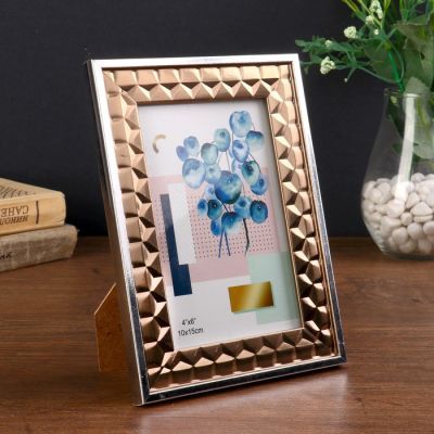 Фоторамка пластик 10х15 см "Бронзовые 3D треугольники с серебр.полосой" 19х14х1,3 см