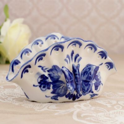 Салфетница «Ракушка с бабочкой», 16×4×8,5 см, гжель