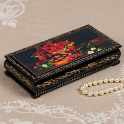 Шкатулка - купюрница «Земляника», 8,5×17 см, лаковая миниатюра